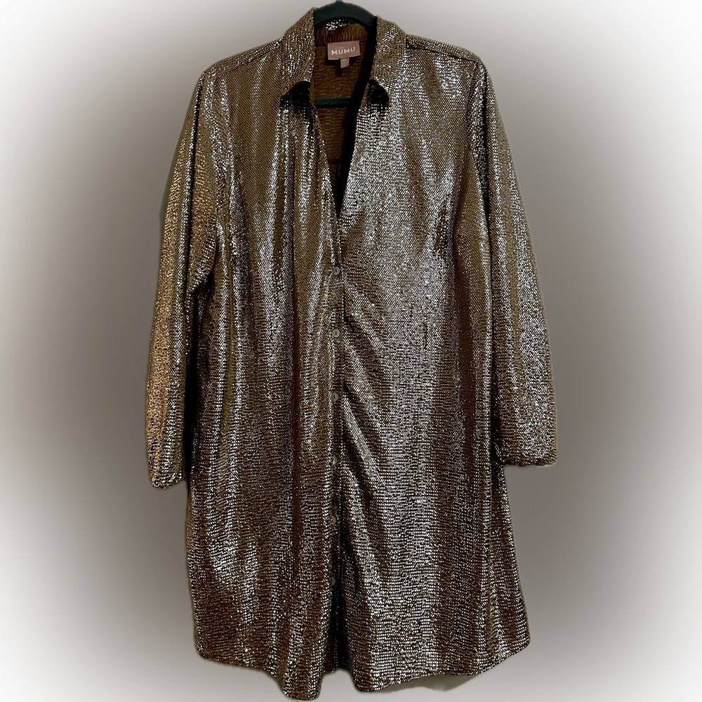 Show Me Your MuMu On Tour Dress Sparkle Long Sleeves Button Front Size XL